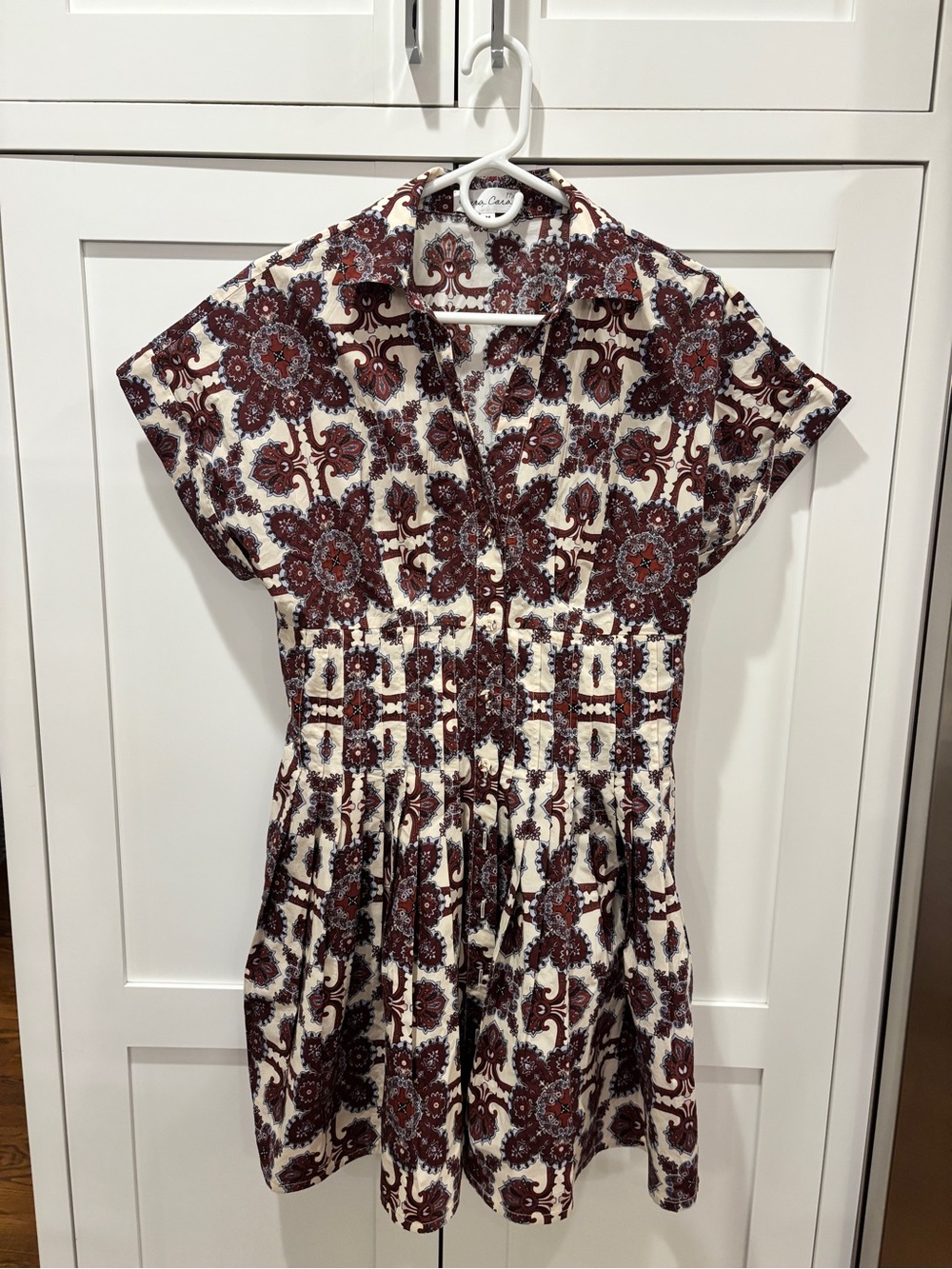 Cara Cara Cream Dress with Burgundy Floral Motif